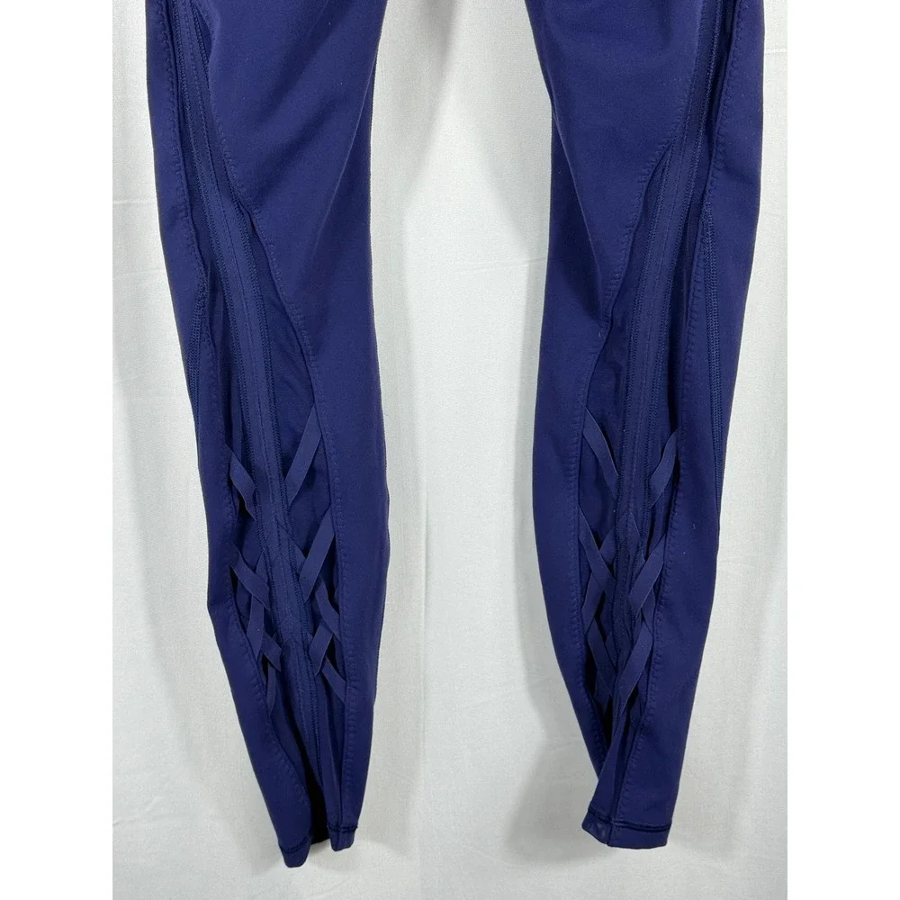 Lululemon Athletica Women Royal Blue Lattice Mesh High Rise Leggings Size 4‎
